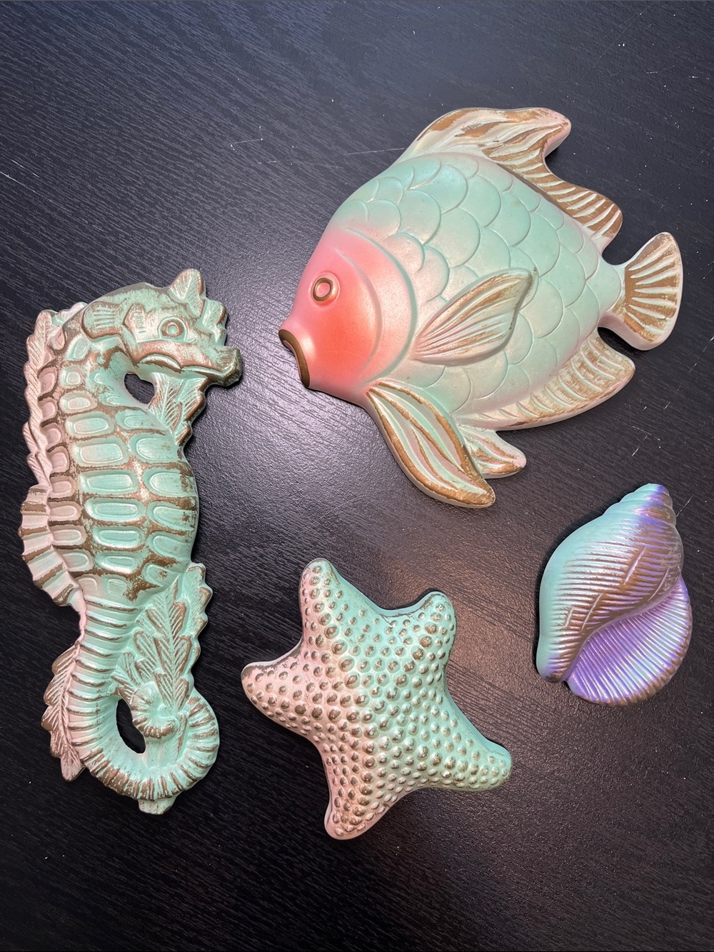 VTG Chalkware Kitsch Fish Seahorse Shell Starfish Wall Plaque Miller Studios